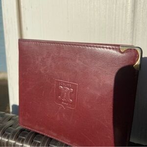 Celine Burgundy Vintage Leather Bifold Wallet with Gold Accents